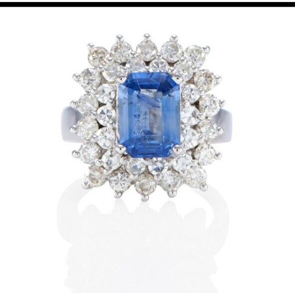 18K GOLD, CEYLON SAPPHIRE AND DIAMOND RING W GIA
